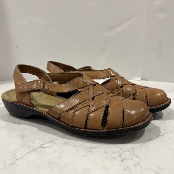 Clarks Womens Bendables Leather Comfort Sandals Light Brown Slingback Sz 10 - Picture 1 of 12